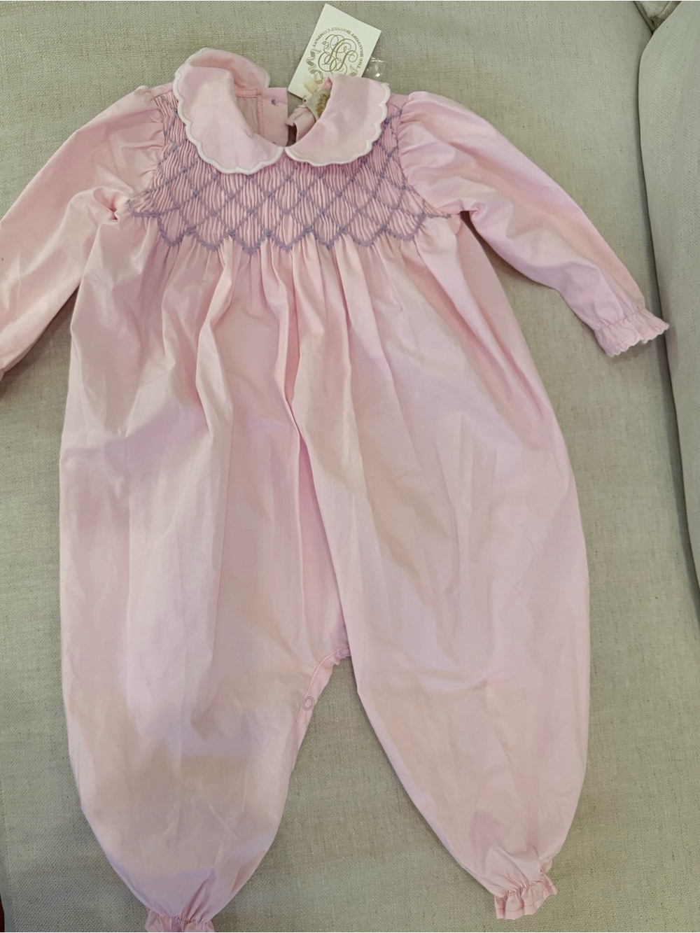 The Beaufort Bonnet Company Light Pink Smocked Rigsby Romper-new with tags! 3/6m